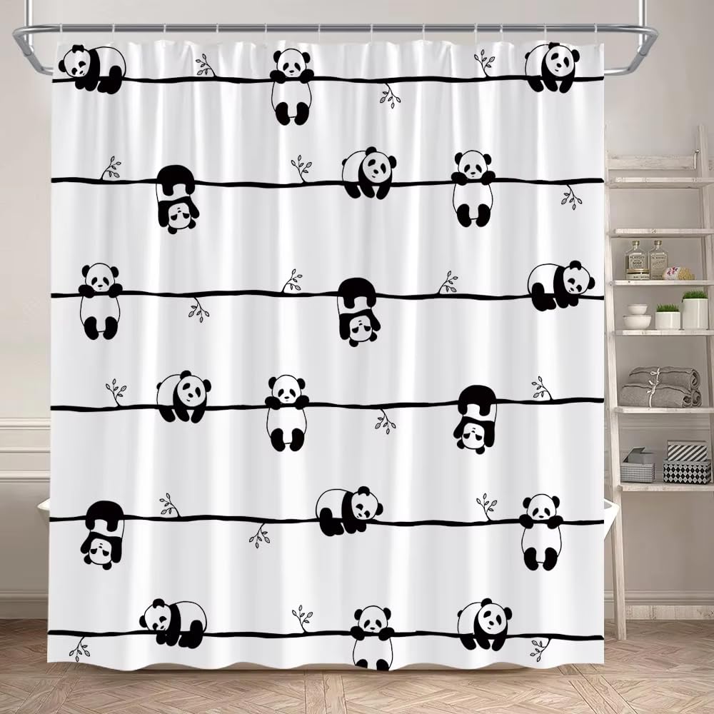 Rideau de douche panda en tissu polyester anti-moisissure de 220 cm