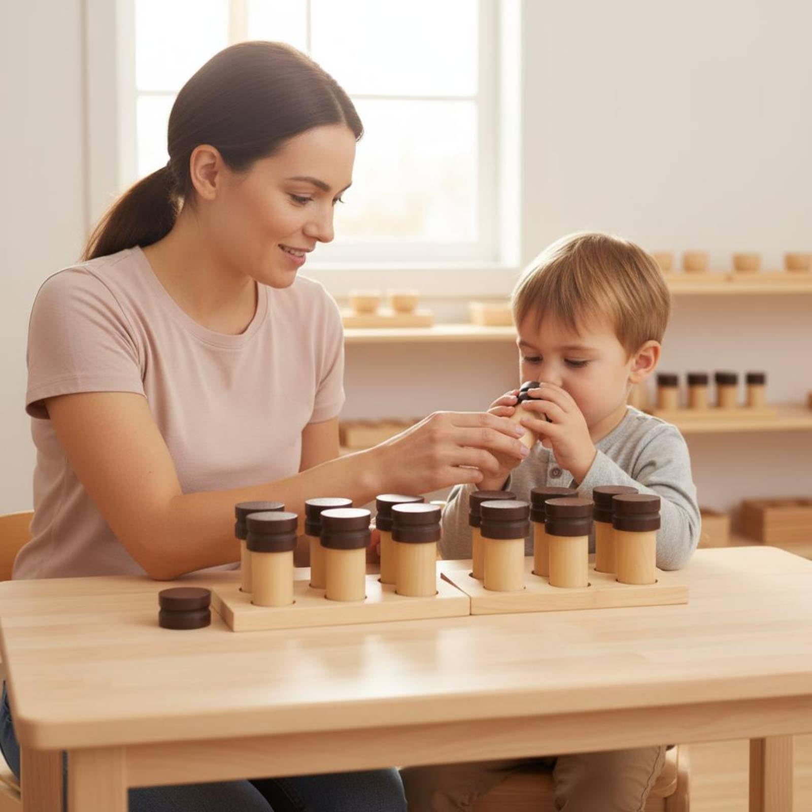 Kinder Riechzylinder Holz Lernspielzeug Geruchsübung Zylinder Spiel mit Handpolierter Holzoberfläche für Ruhige Übungen Unterstützt Geruchsdifferenzierung Und Vergleich für Raum Kita
