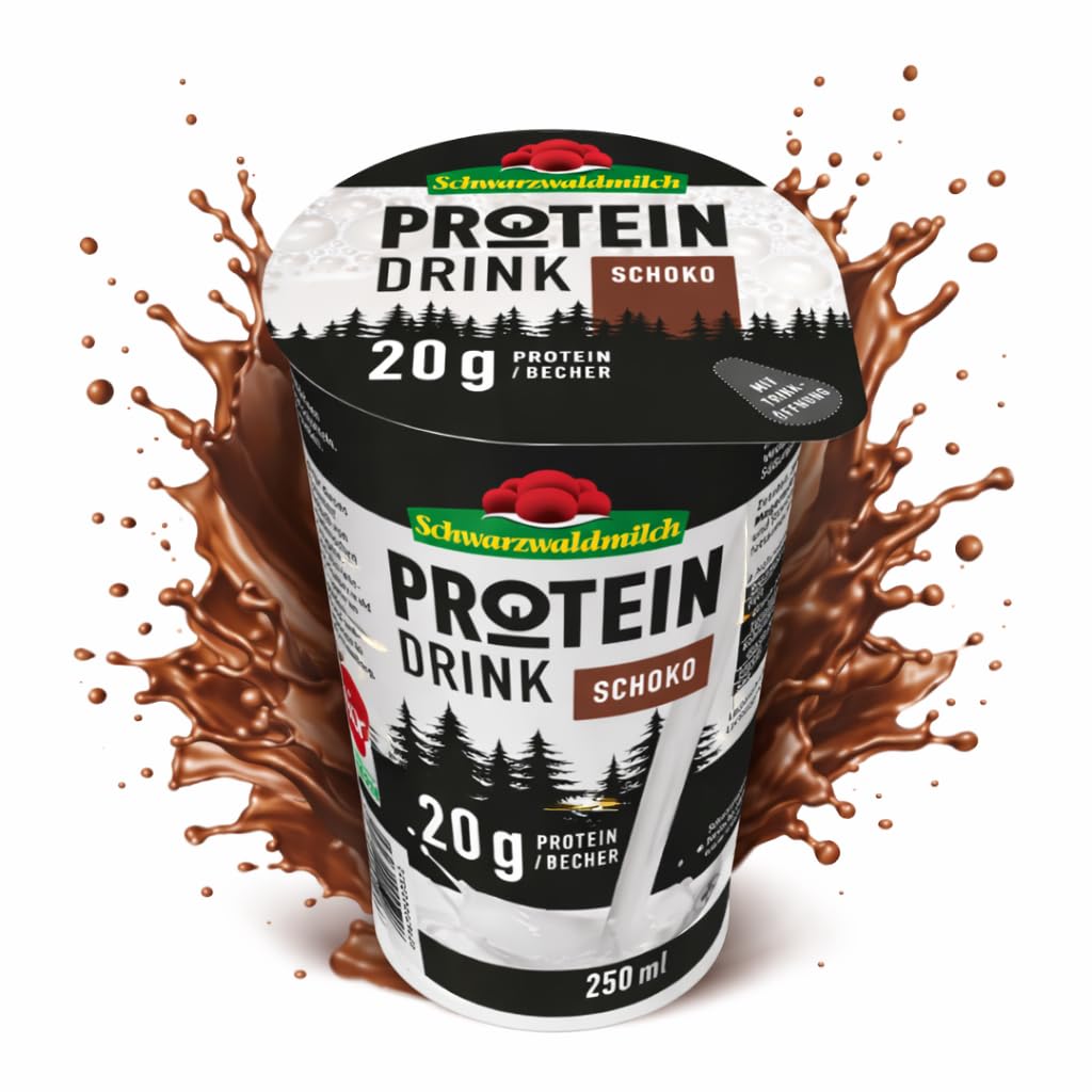 Schwarzwaldmilch Protein Schoko Drink 0,3% Fett - 10 x 250 ml Becher, High Protein Schokoladengetränk, laktosefrei, fettarm, trinkfertig To Go