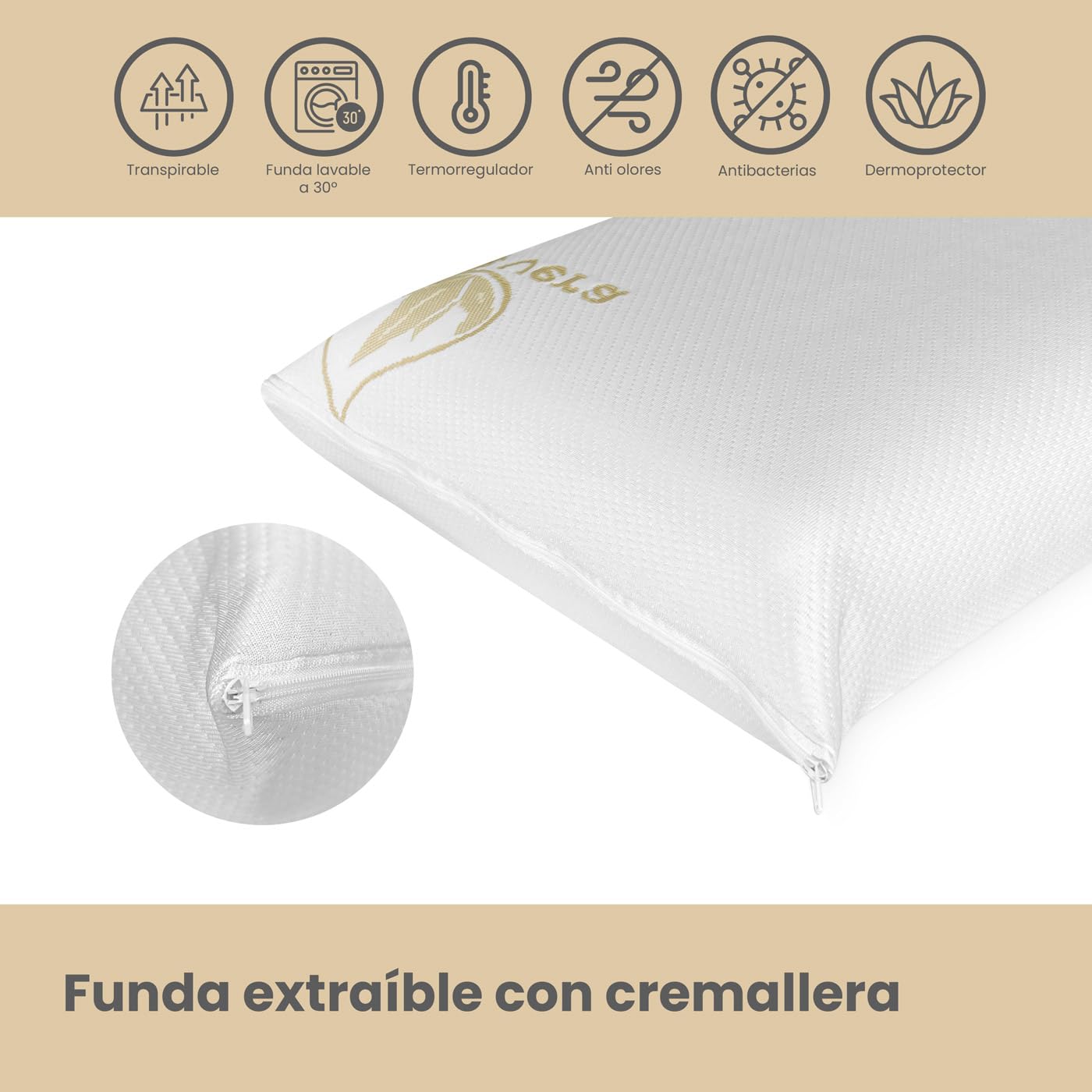 Homey - Almohada Viscoelástica Aloe Vera | Máximo Confort y Excelente Adaptabilidad con Propiedades Antiestrés | 2 Unidades de 70 x 40 cm