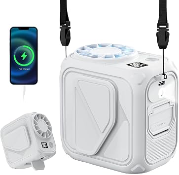 Yestono Portable Waist Fan Rechargeable,10000mAh Mini Neck Fan With AI Chip,5 Speeds Strong Airflow,Max 20H Working Time,LED Light,Personal Clip Belt Fan for Outdoor,Traveling,JobsiteWhite.
