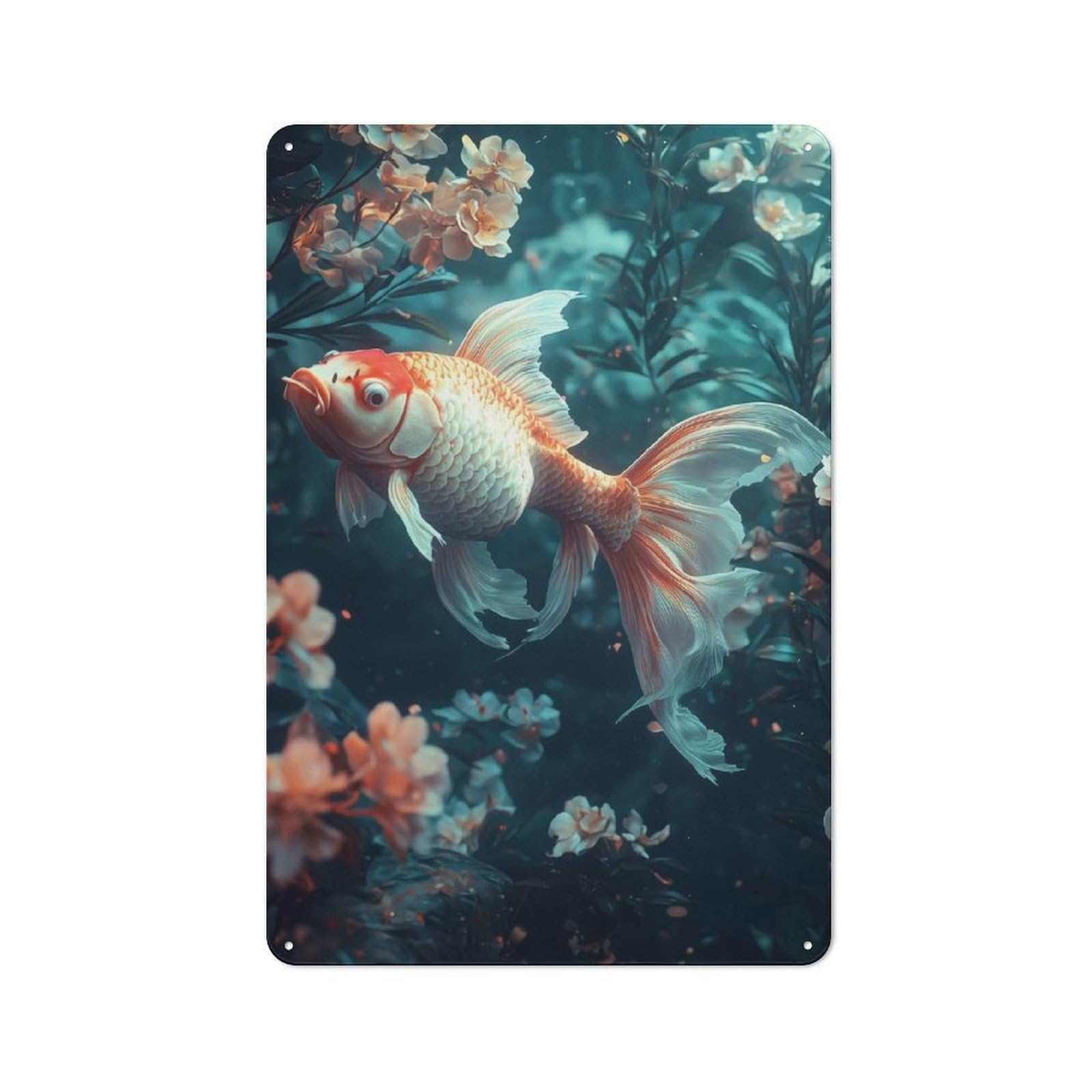 Junmoney Goldfish In Bloom Vintage Metal Plaque 30X20cm For Workshop Wall, For Kitchen And Home Bar Decor, For Home Office And Studio Walls
