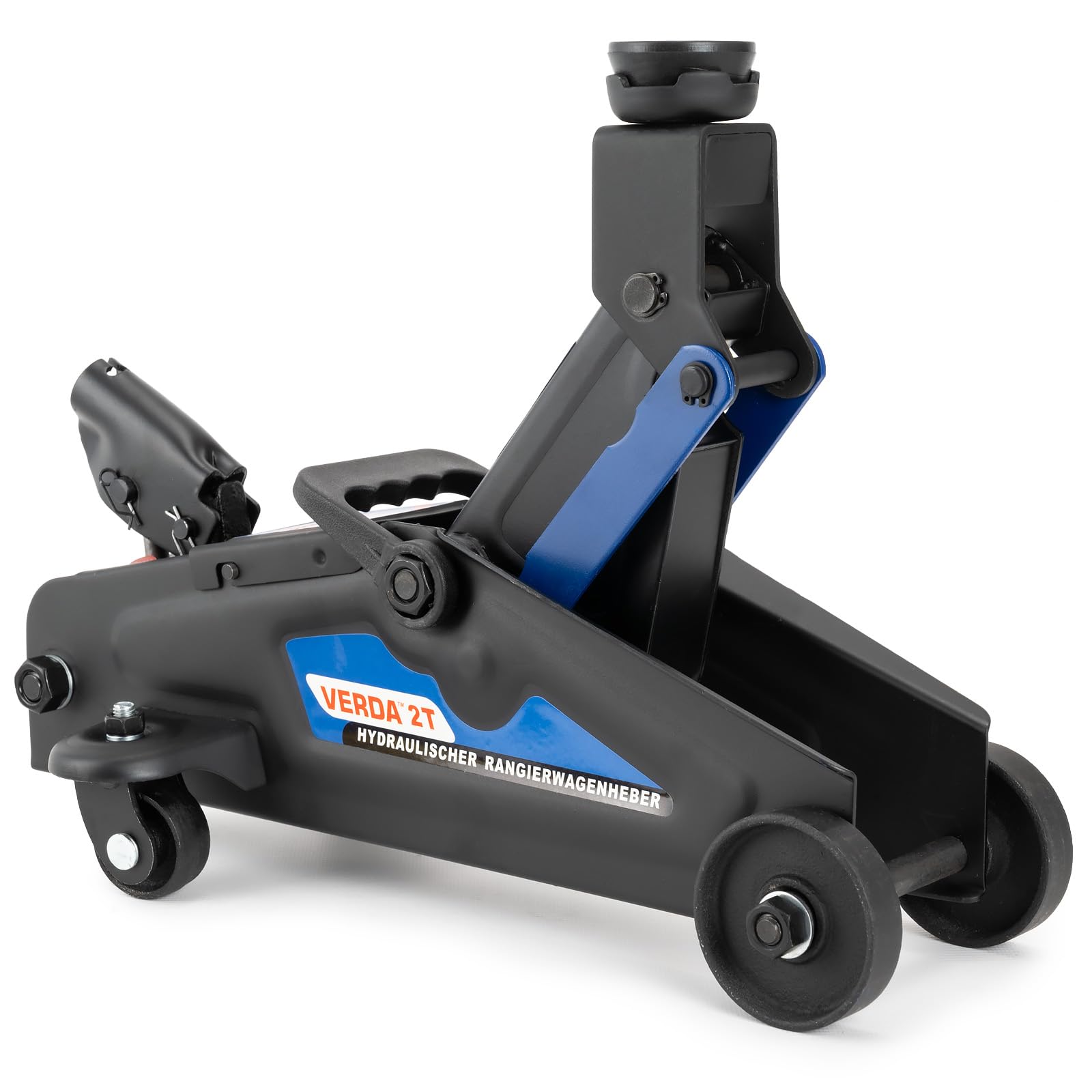 Cric hydraulique 2T, 140–310 mm, avec Patin en Caoutchouc Extra Plat, pour SUV et Jeep, cric rouleur avec Mallette de Transport pour véhicules Tout-Terrain, incluant des Gants