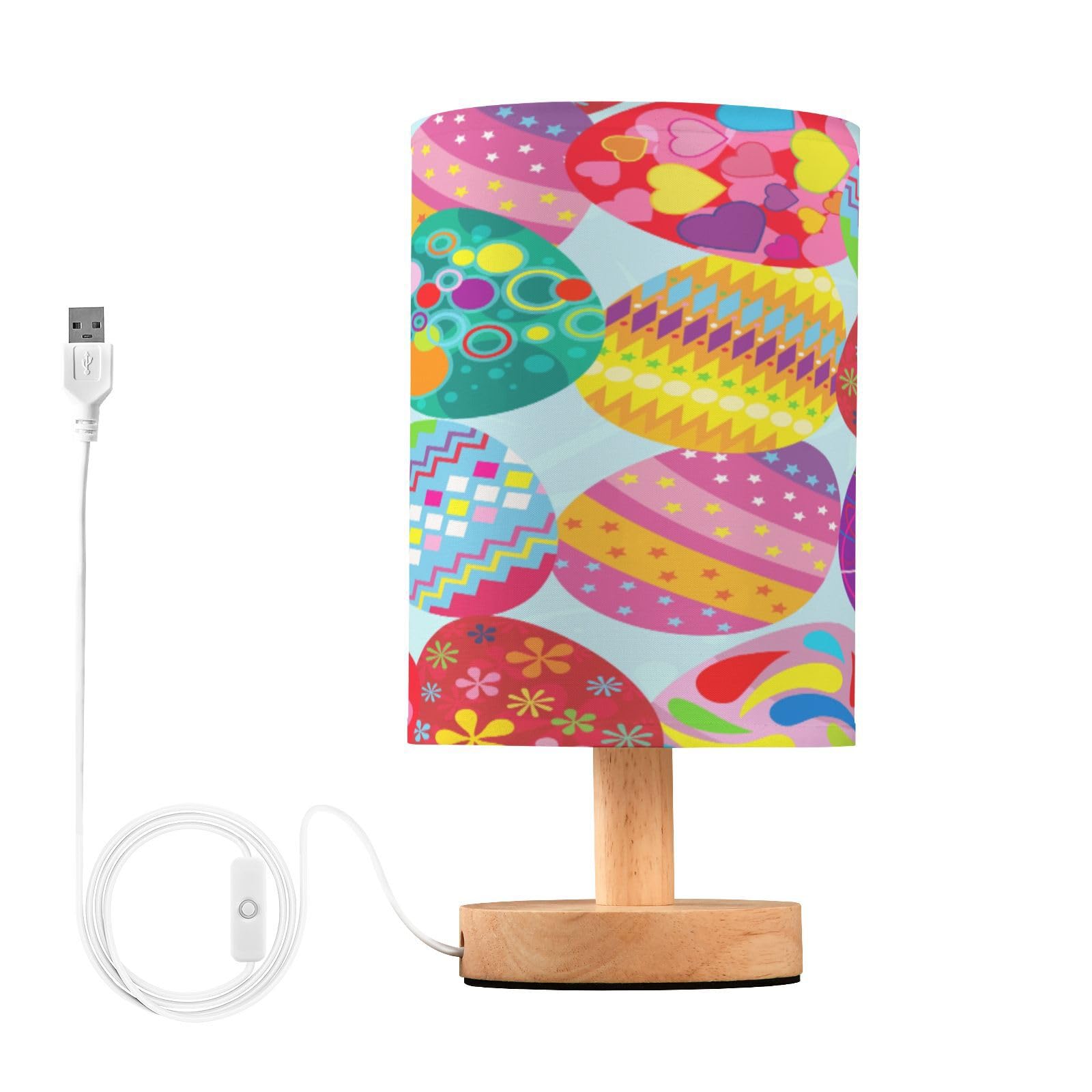 SDMKA Easter Eggs Pattern Bedside Table Lamp for Bedroom, Minimalist Nightstand Lamp with Round Fabric Shade for Living Room, Office, No Bulb Required