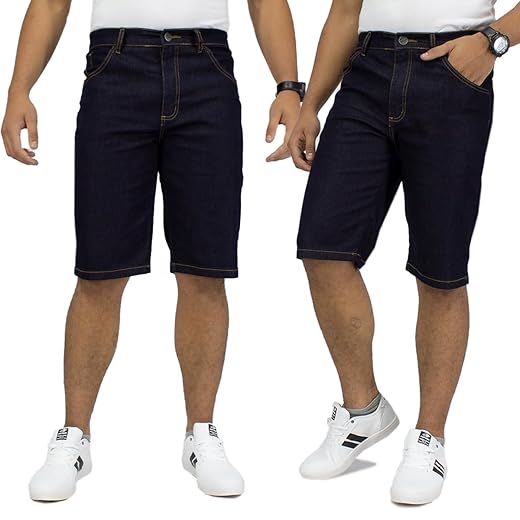 Kit 2 Bermudas Jeans Masculina Tradicional Elastano