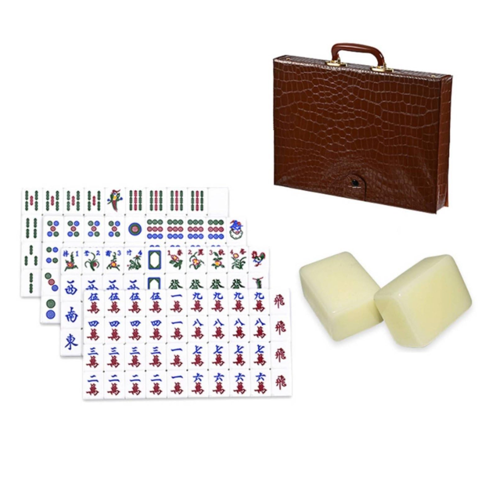 Acryl Mahjong Spielset 160 Spielsteine Tischspiel Gravierte Ziegel Druckfestigkeit für Familienspiele Freizeitunterhaltung Feste, Elfenbein