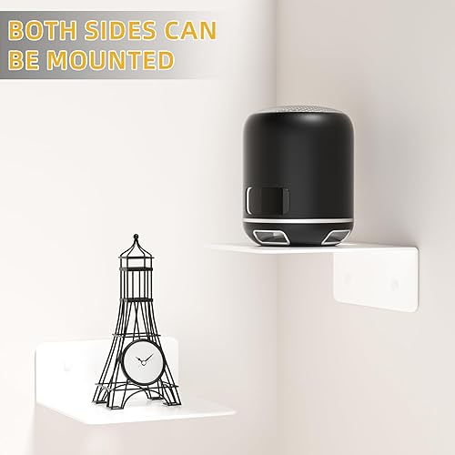 Miniatura 5 de Small White Shelves for Wall, 4.92 Inch Metal Floating Shelves for Echo, Cameras, Small Speaker, Adhesive Display Ledges, No Drilling Wall Shelves