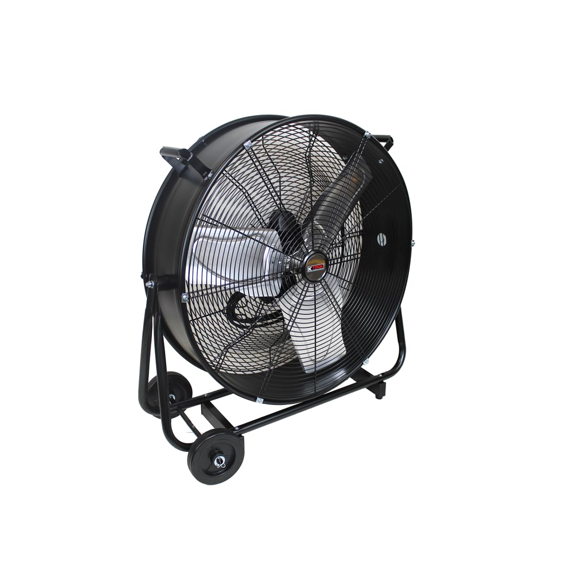 K Tool International 77741 24” Belt Drive Drum Fan with Wheels, High-velocity, 2-Speed, Cut-off Protection, 7850 Max CFM, cUL listed, Used in Warehouses, Shops, Greenhouses, Barns, Gyms, Black