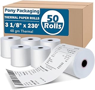 (50 Rolls) 3 1/8 x 230 Thermal Paper Receipt Rolls (48 GSM Premium Quality) Fits All POS Cash Registers BPA Free