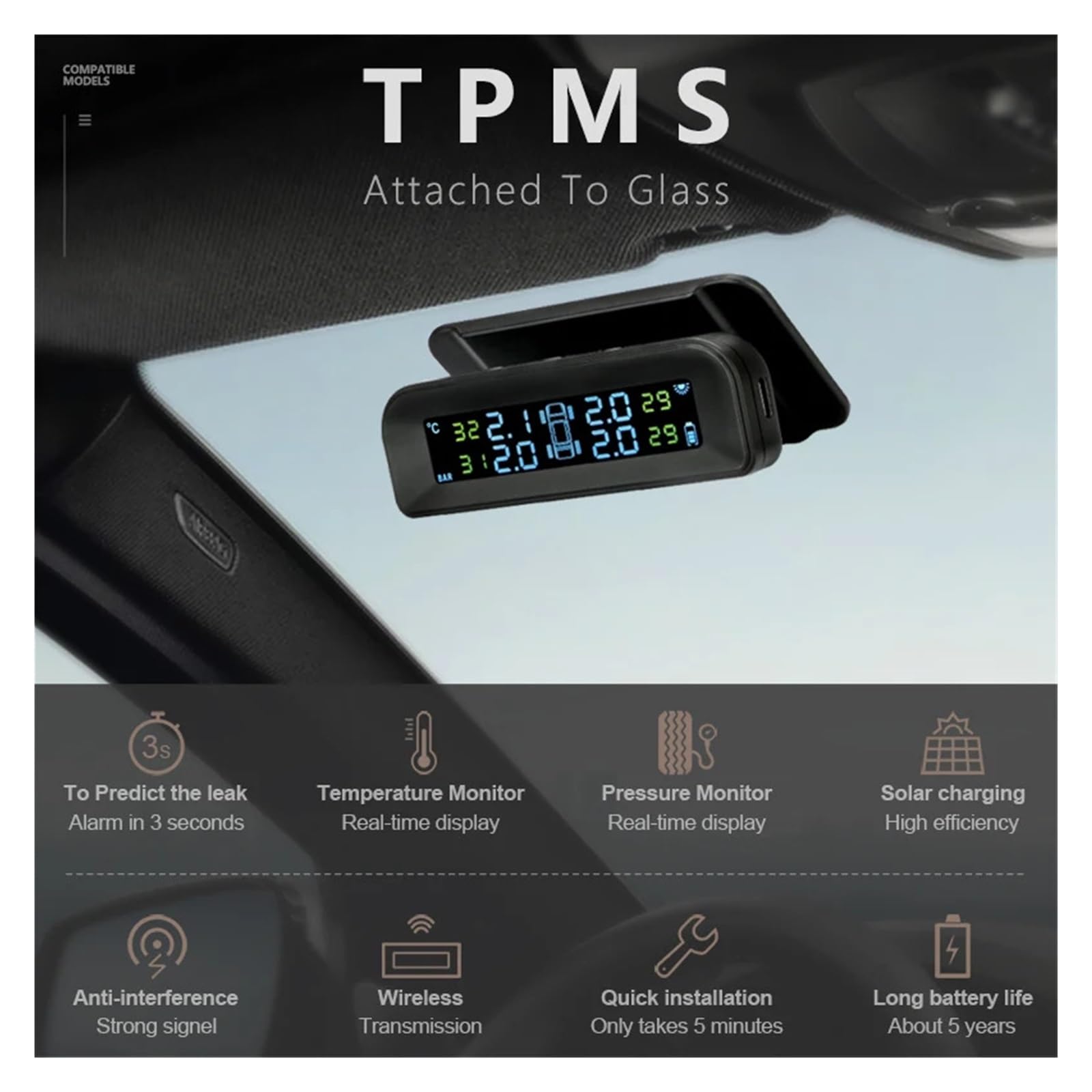 System monitorowania ciśnienia w oponach TPMS Solar System Monitorowania Temperatury W Oponach Samochodowych Czujniki Zewnętrzne I Wewnętrzne Obróć Narzędzie Do Akcesoriów Do samochodów ciężarowych RV