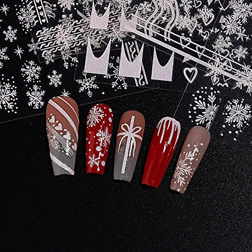 Snowflake Nail Art Stickers Decals Christmas Nail Decorations 3D Adhesive White Fluorescence Sugar Effect Glitter Stickers For Nail Shiny Iridescent Sand Powder Xmas Snowflake Nail Design Sliders 6 Sheets #TOP3