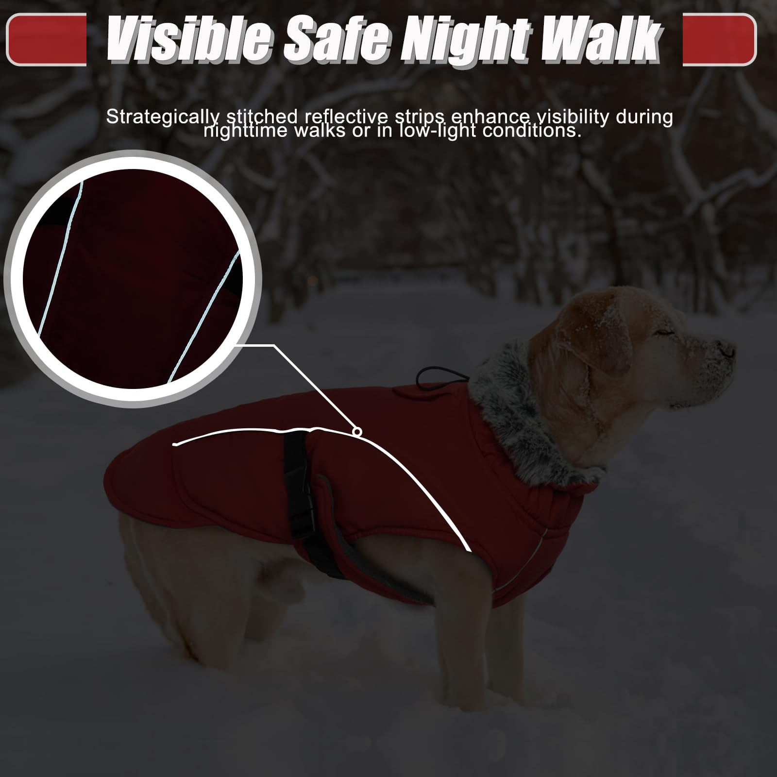 HMJGDZG Wintermantel große Hunde – winddichter, reflektierender, Warmer Mantel, Verstellbarer Hals und Druckknopfverschluss, Wasserabweisende Dicke Fleeceweste, mit Fleece gefüttert für Golden