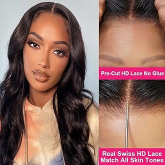Ahaisy Glueless Wigs Human Hair Pre Plucked Pre Cut Body Wave Lace Front Wigs for Black Women No Glue 4x4 Lace Closure (20 Inch)