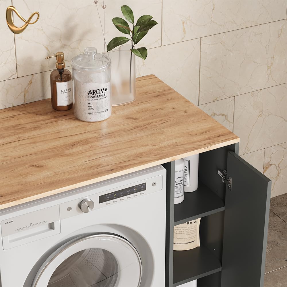 Livinity Mobiletto per lavatrice Paolina Antracite/Rovere 93.6x88.2 cm | con scomparti e porta