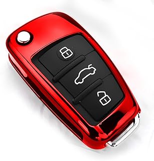 Topsmart Chrome Finish TPU Car Key Protector Remote Smart Key Cover Fob Case Shell for Audi A1 S1 A3 S3 RS3 A4 S4 RS4 A6 S6 RS6 Q2 Q3 Q5 Q7 TT TTS (Red)