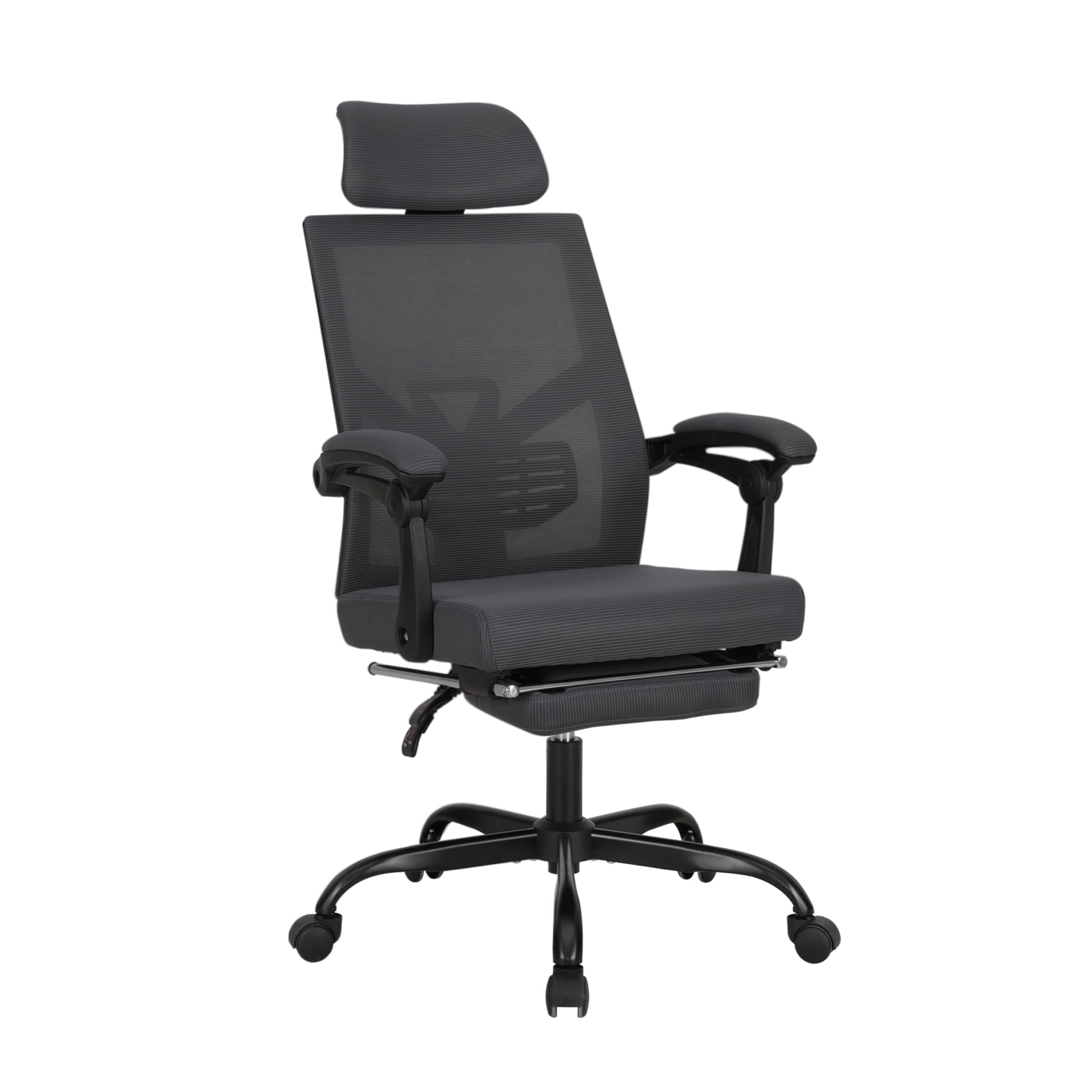 UEV Silla de Oficina Ergonómica con Reposapiés, Silla de Escritorio con Reposacabezas Ajustable, Soporte Lumbar, Regulable en Altura, Inclinable, hasta 136 kg, Tejido Transpirable, Gris