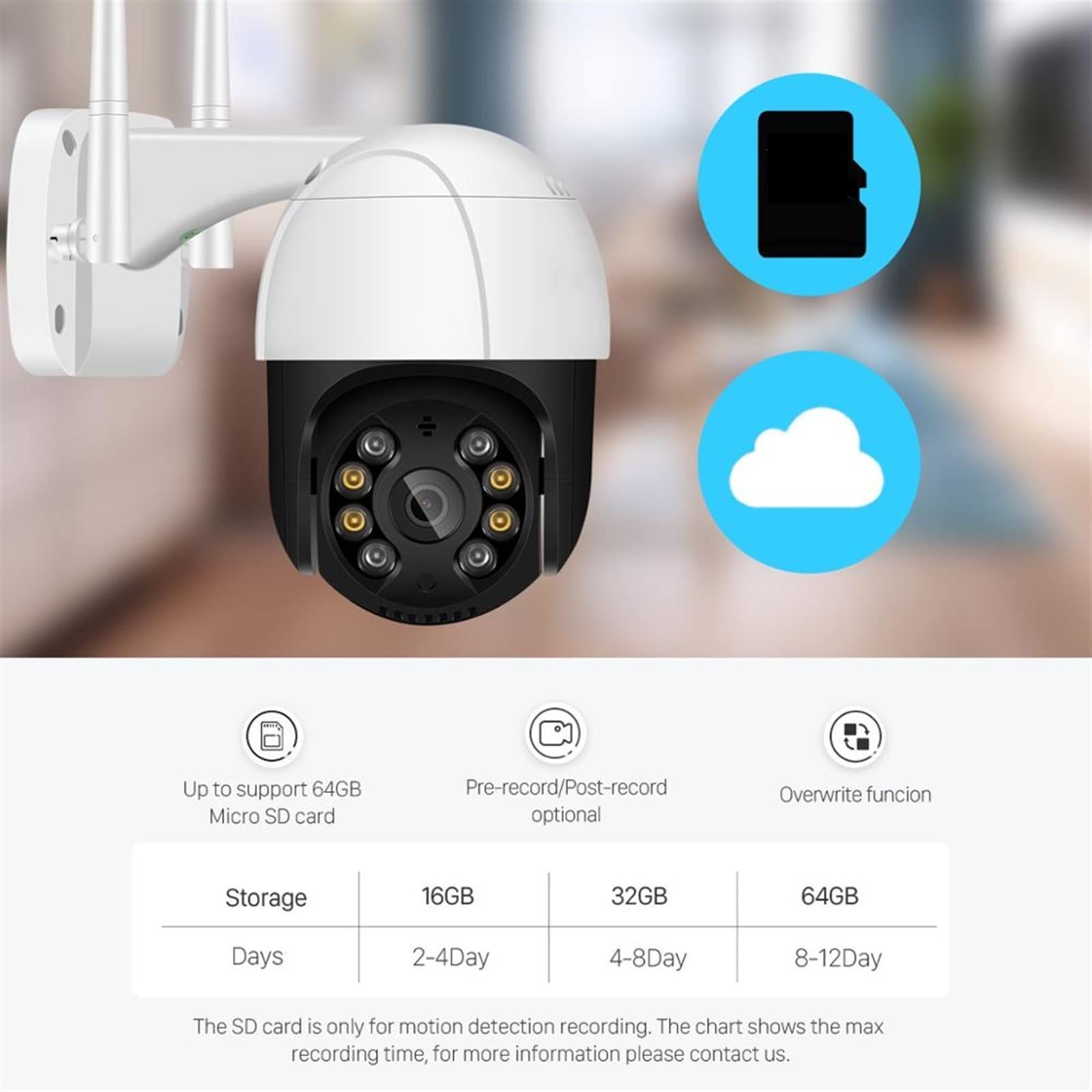 Kamera bezpieczeństwa, 1080P PTZ kamera IP zewnętrzny 4-krotny Zoom cyfrowy AI wykrywanie człowieka bezprzewodowa H.265 P2P Audio 2MP 3MP telewizji przemysłowej(3MP Add 32G Card)