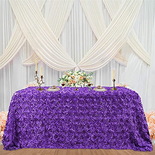 Queendream Purple Tablecloth Rosette Tablecloth 50 X 80 Inch Baby Shower Tablecloth 3D Floral Stain Rosette Table Cover For Wedding Party Decorations #TOP6