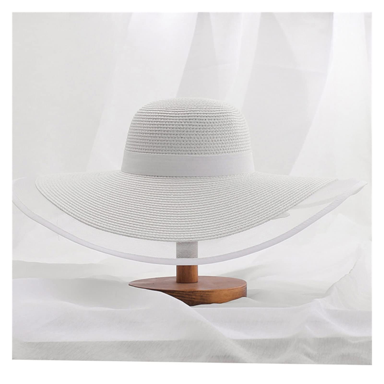 TOMYEUS Pamelas para Mujer Summer Sun Sol Berr Brim UV Protección Floppy Beach Sombrero Damas Sombrero de Paja Lace Big Brim Gat Sombrero Playa (Color : Khaki)