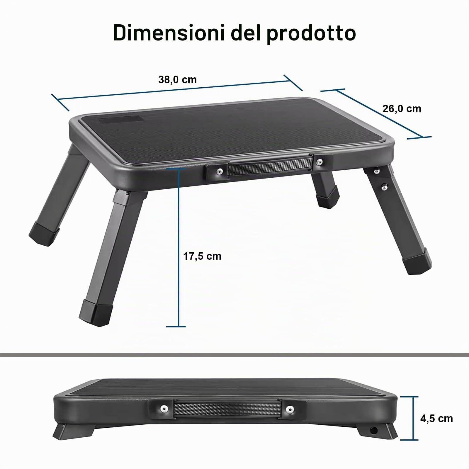 Sgabello pieghevole in acciaio, da campeggio, con tappetino antiscivolo, piccolo e compatto per i lavori di casa, la cucina, il bagno, il campeggio e molto altro, portata fino a 130 kg.