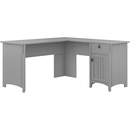 Bush Furniture Salinas L Shaped Desk with Storage in Cape Cod Gray | Modern Farmhouse Corner Table with Drawers and Cabinets for Home Office