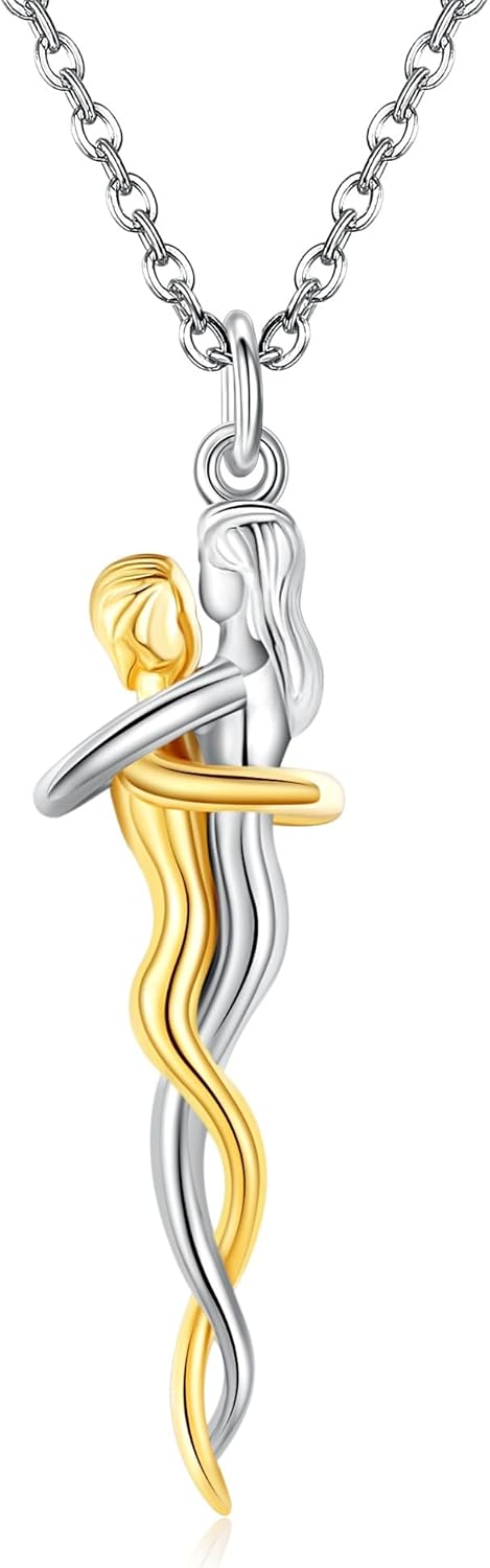 Hug Couple Necklace 925 Sterling Silver Hug Necklace Couple Jewelry for Him and Her Valentines Day Gift