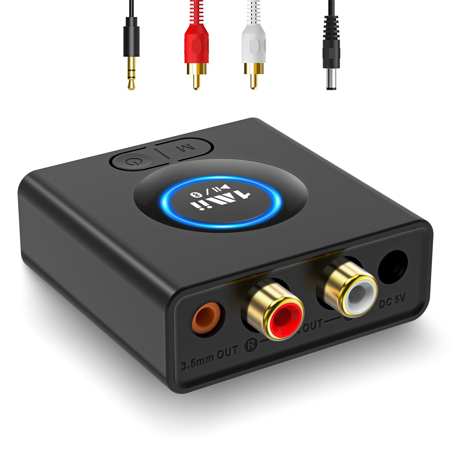 1Mii Bluetooth Empfänger für Stereoanlage, HiFi Audio Adapter mit Bass-Boost, Cinch & 3,5mm Klinke, 12 Std. Akku, Plug & Play Wireless Receiver für Lautsprecher, Stereoanlage, Verstärker - ML200