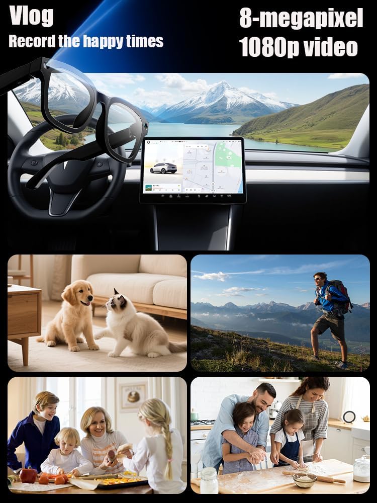 ZXQ Smart AI Camera Sunglasses, Black Frame with Dark Lenses, Digital Recording Eyewear for Photos and Videos