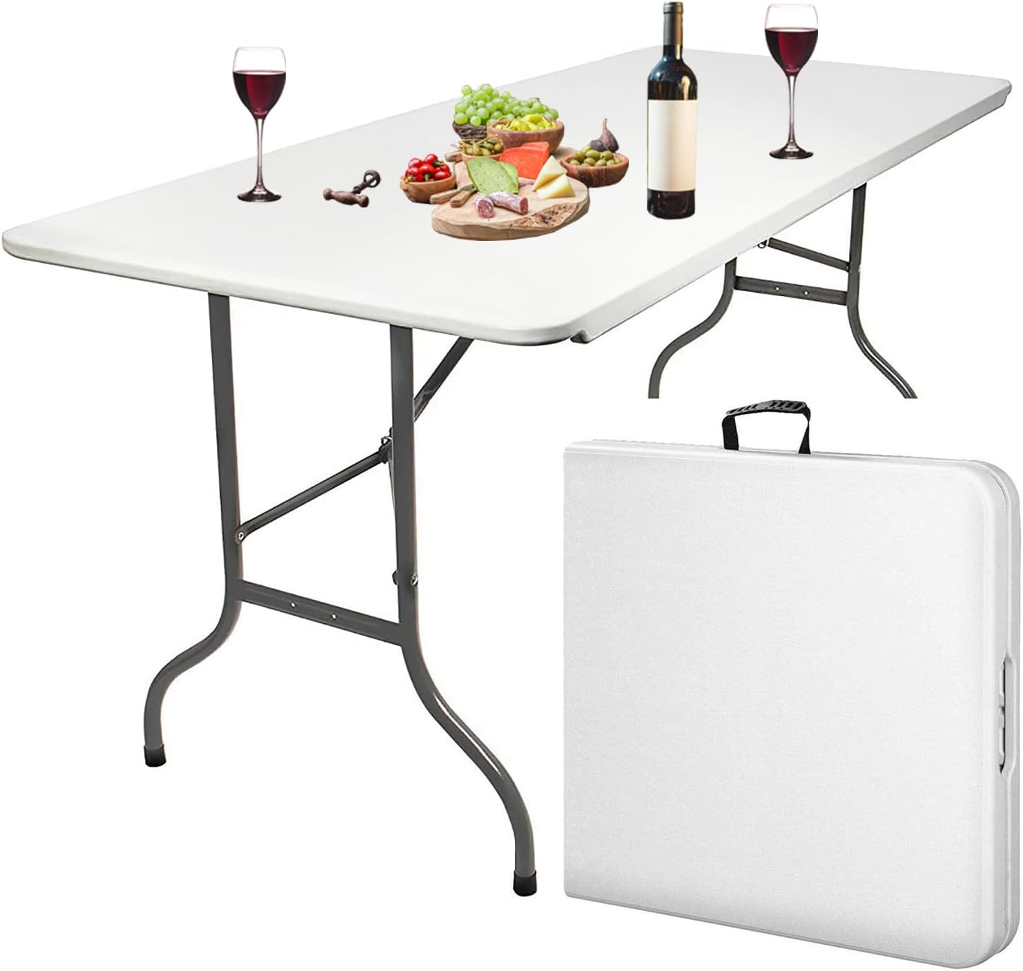 Table Camping Pliante Wiltec - 80x60x70 Cm - Aluminium Et MDF Blanc - Légère Et Portable