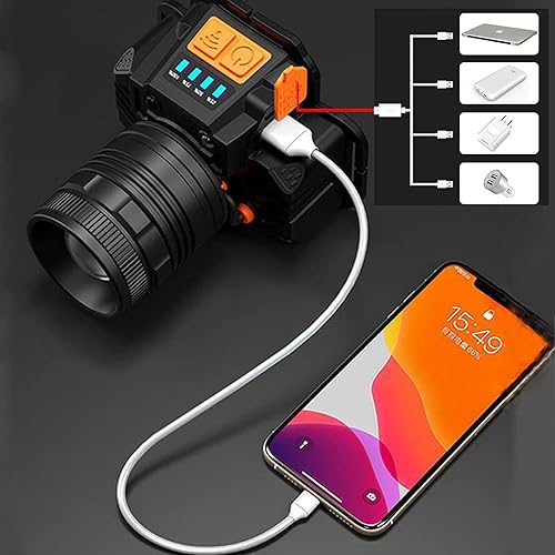 Miniatura 4 de Linterna frontal recargable, linterna LED de alto lúmenes con sensor de movimiento, impermeable, con zoom, faro al aire libre para acampar,