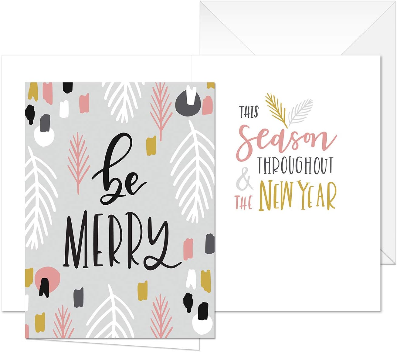 Canopy Street Modern Holiday Cards / 24 Grey Pink Mustard Christmas Cards With White Envelopes / 6 Festive Winter Designs / 4 5/8" x 6 1/4" Greeting Card Pack