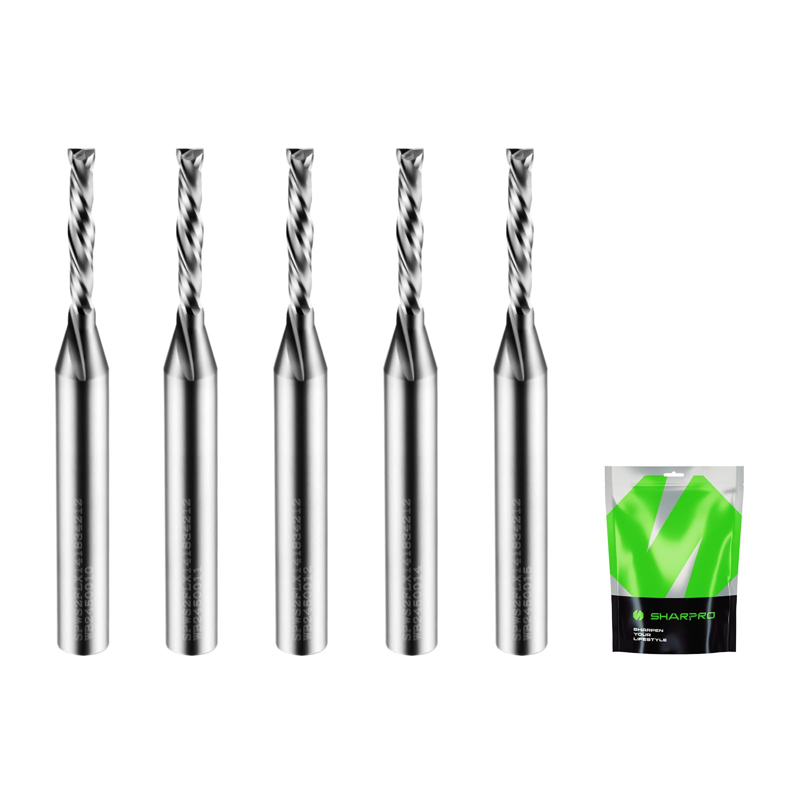 SHARPRO Extra Long Compression CNC Router Bit 1/4 Inch Shank and 1/8 Inch Cutting Dia. 3/4 Inch CL. 2-1/2 Inch OVL. Solid Carbide Up&Down CNC Bits for
