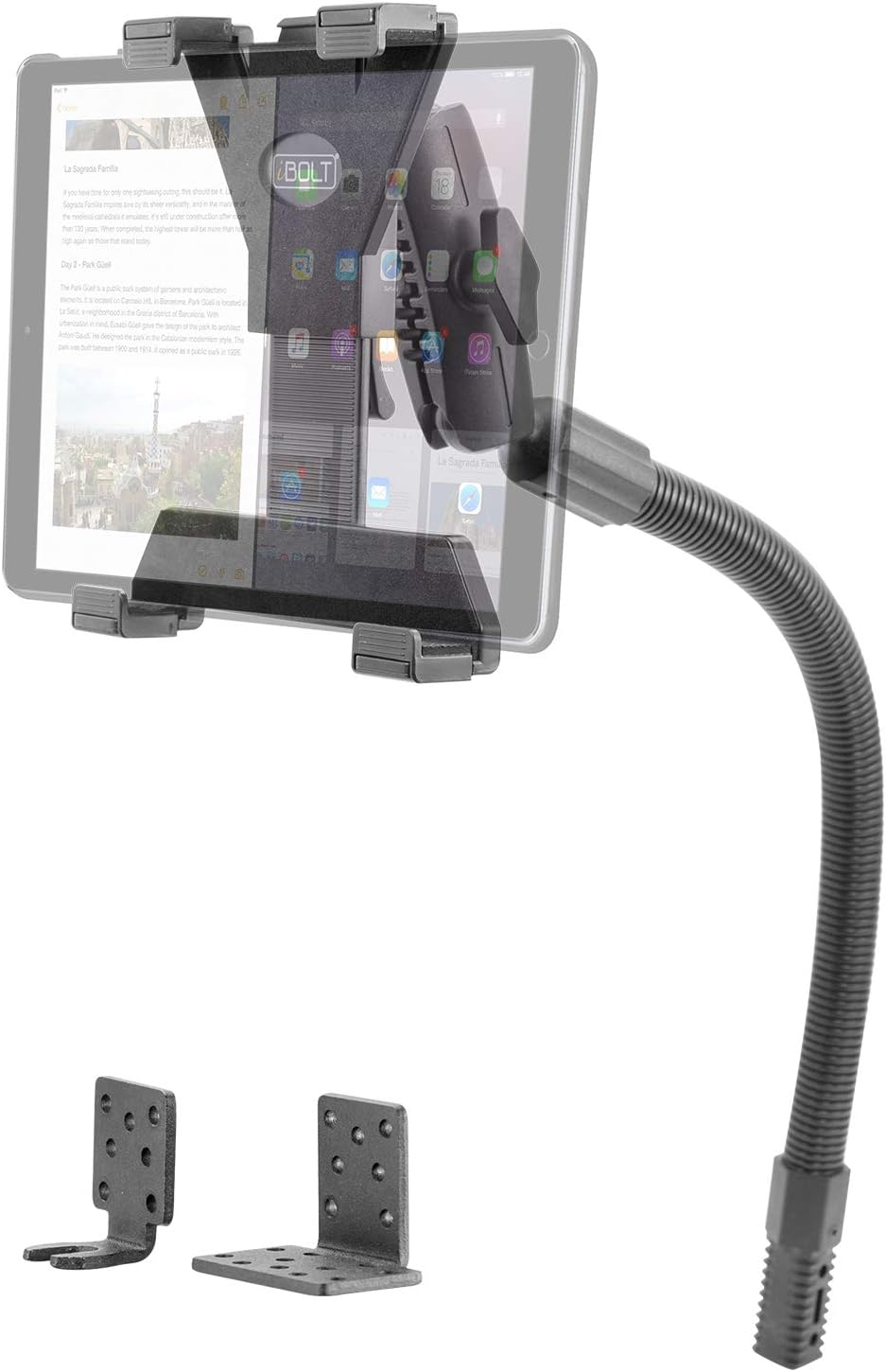 TabDock Bizmount Flexpro Heavy Duty Metal Seat Rail Mount with 1-inch Ball Extension Arm for 7"-10" Tablets