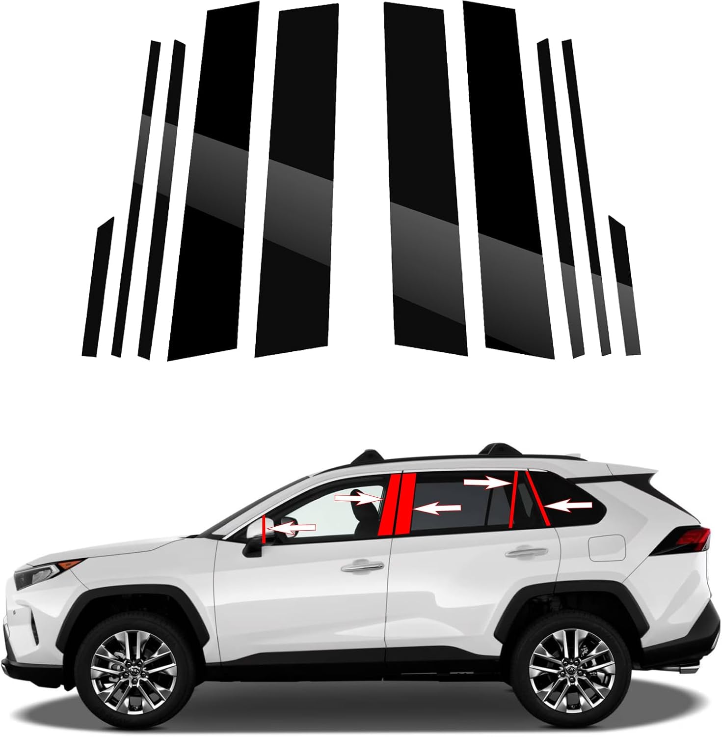 10 PCS Glossy Black Door Pillar Posts Trim Cover Compatible with Toyota RAV4 2019-2026 Exterior Accessories