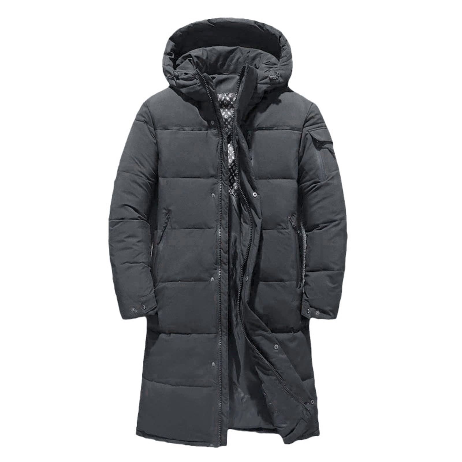 Giubbotto Invernale Uomo Lungo Invernale Spesso Casual Giacca Manica Lunga Tinta Unita Caldo Cappotto Con Tasche Taglie Forti Trekking Piumino Con Cappuccio Addensare Antivento Giacche Con Cerniera