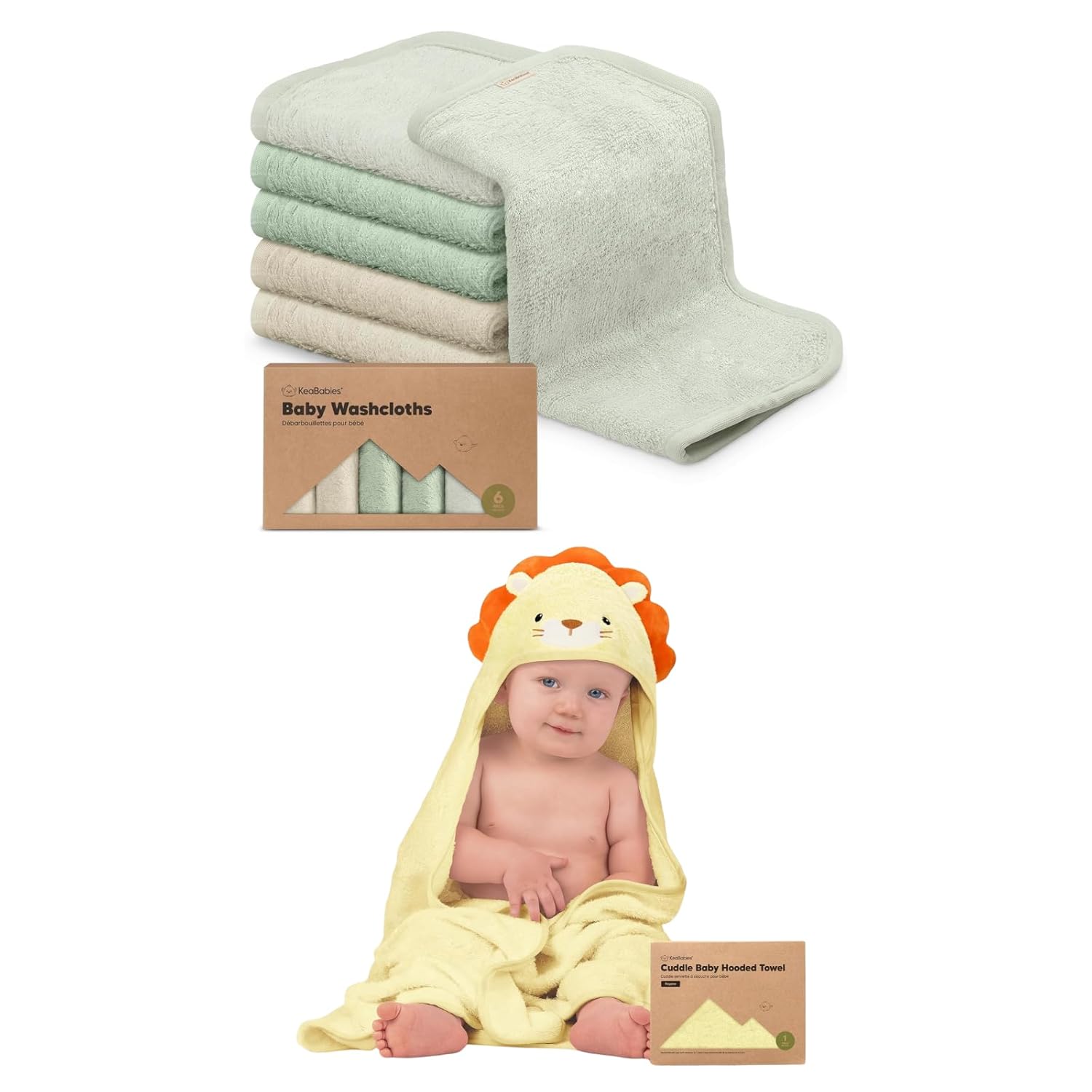 KeaBabies Baby Washcloths and Baby Hooded Towel - Soft Baby Wash Cloths for Newborn, Kids - Baby Towel, Toddler Towels, Hooded Towels for Baby