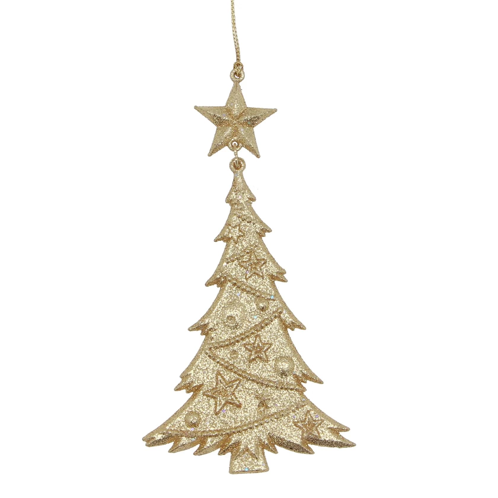 Gisela Graham Gold Glitter Christmas Tree Hanging Decoration
