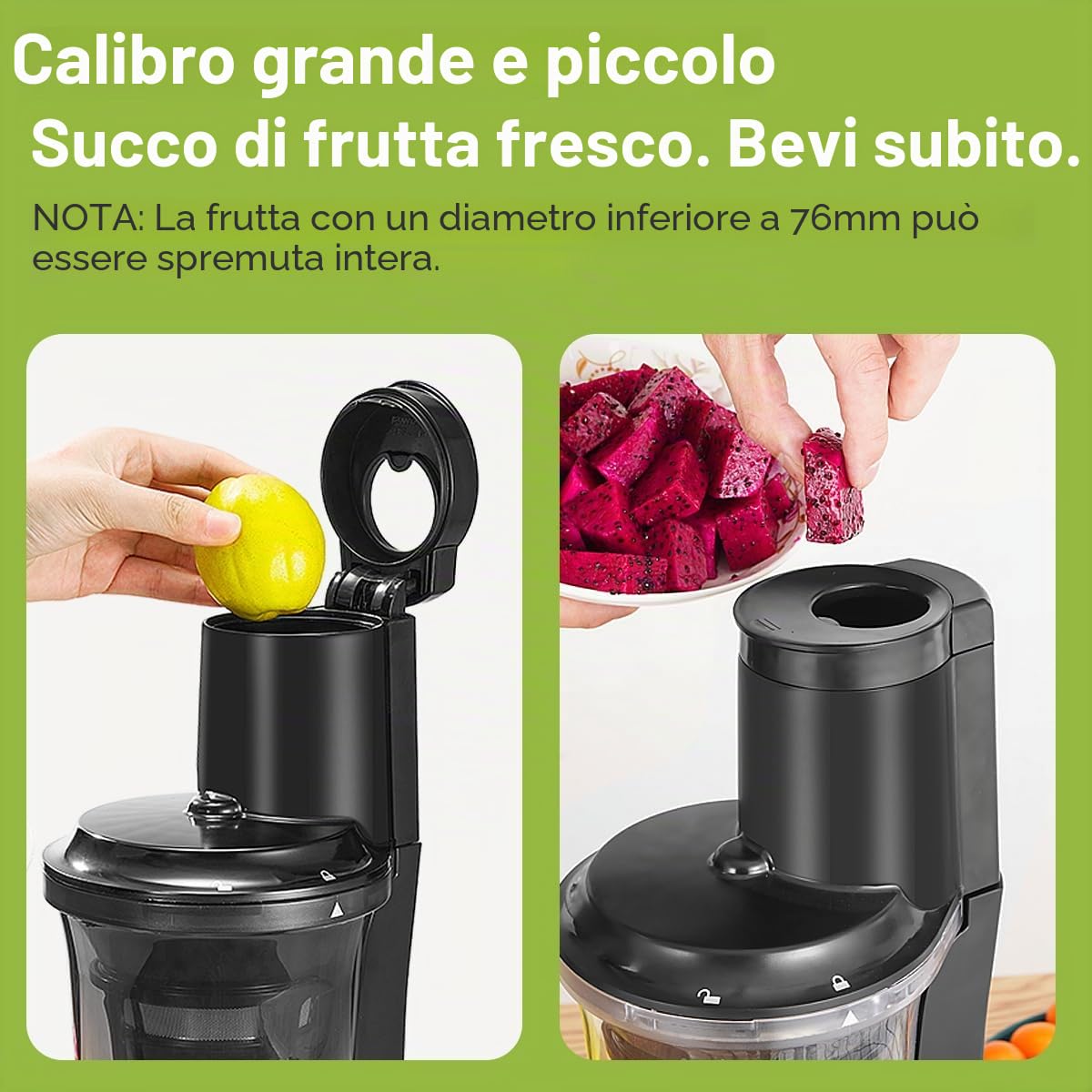 Wiltal | Slow Juicer | Estrattore di succo per verdure e frutta | Con apertura da 76 mm | Estrattore elettrico per frutta | Motore silenzioso | Facile da pulire | JC-280 | 150 Watt | Senza BPA |