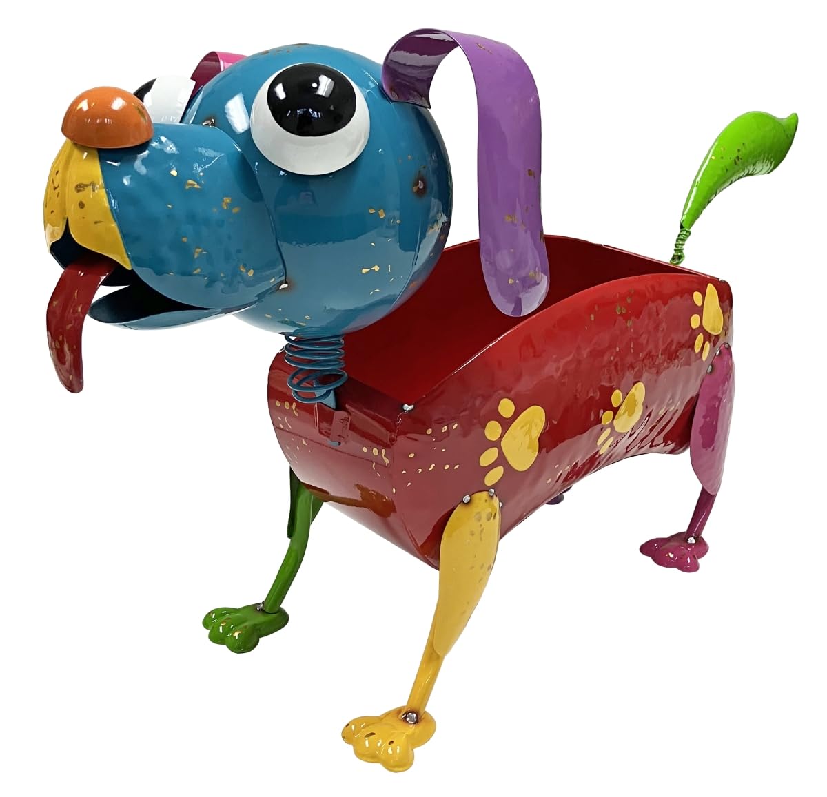 Colorful Enameled Metal Paw Print Dog Planter - Blue Face