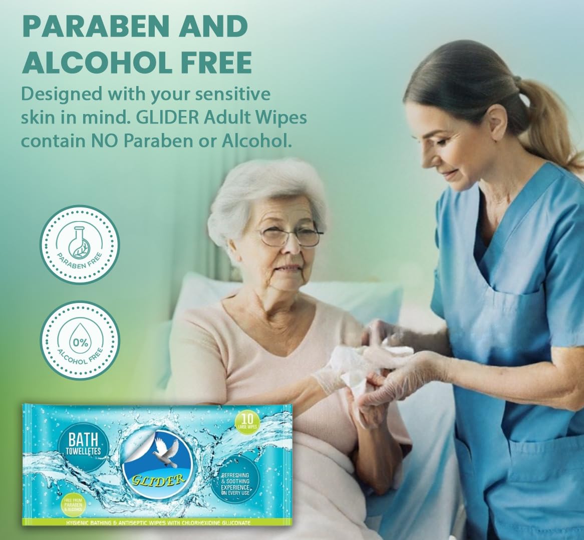 Glider Body Cleansing Wet Bed Bath Wipes for Adults | 2 Packs | 20 Wipes | Large, Rinse Free Body Cleansing Wipes | Aloe Vera & Vitamins | Cleanse & Protect — Amazon image 3