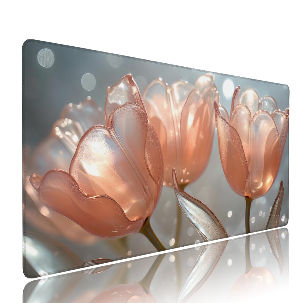 Tappetino Mouse Gaming xxl Accessori Scrivania Ufficio Grigio Fiore Grande Tappetino Mouse e Tastiera Sottomano da Scrivania, Gaming Accessori pc 1200x600x3mm Base Antiscivolo, per PC Laptop d-669