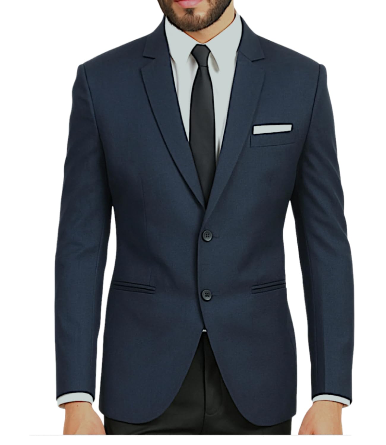 men bazar Solid Single Breasted Blazer for Men, Blue, Festive & Wedding, Flap Pocket, Back Side Double Vent, White Pocket Square-picture-13