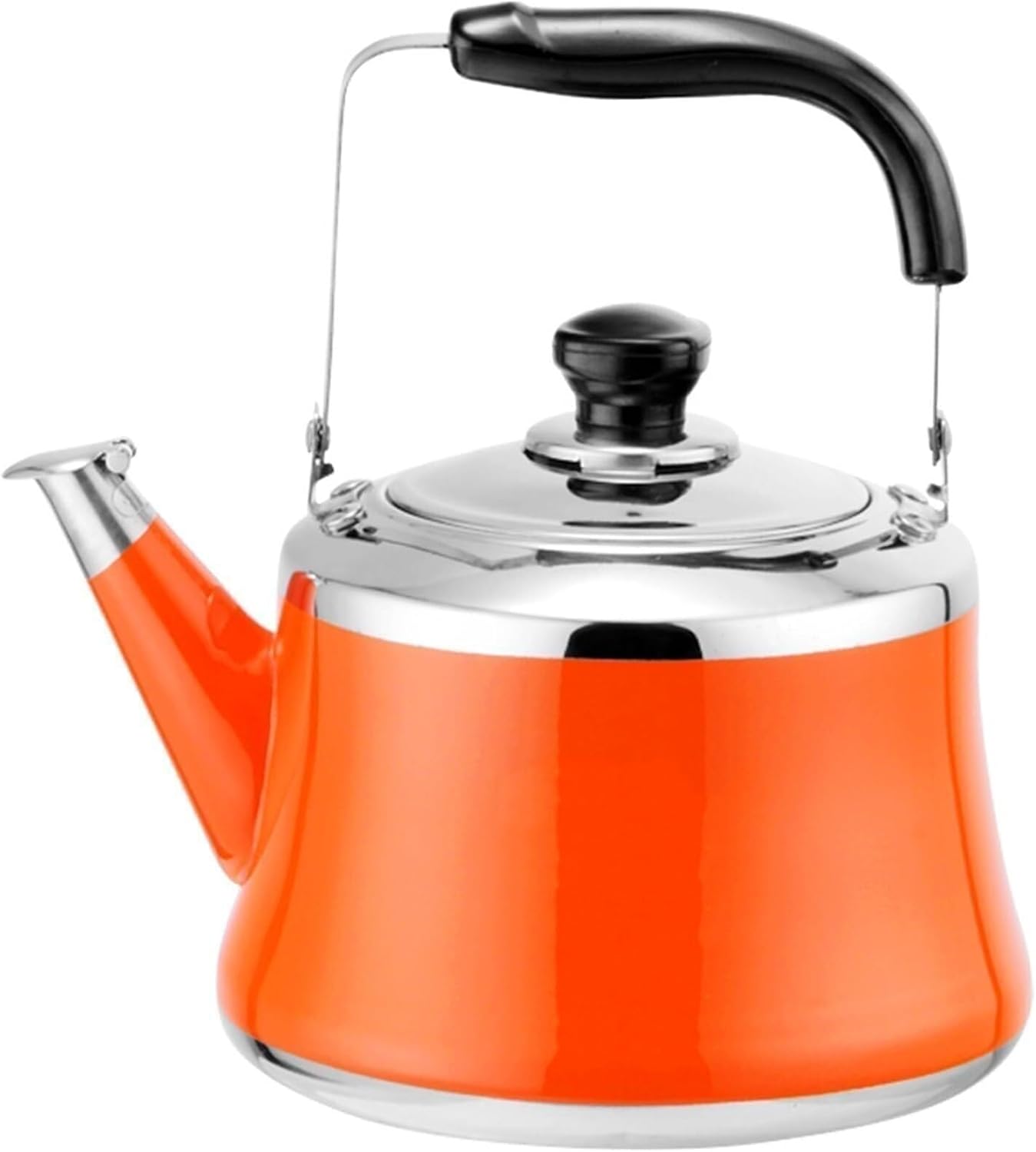 Orange Whistling Tea Kettle for Stove Top, 304 Food Grade Stainless Steel Tea Pot Stove top with Ergonomic Folding Handle Compatible Gas, Induction, Electric Stoves(1L)
