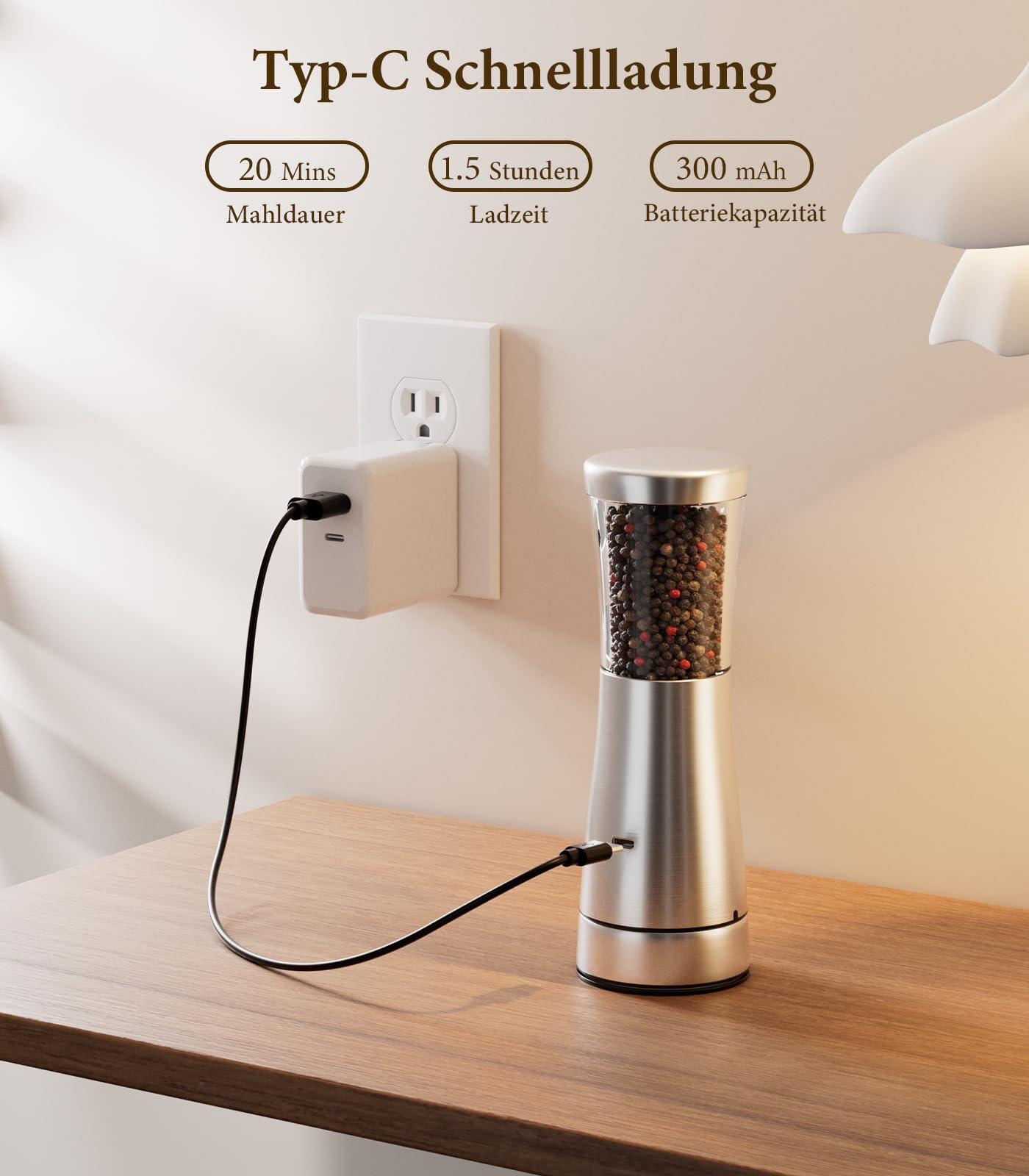 WONMAKE Salz Und Pfeffermühle Elektrisch, USB Aufladbare