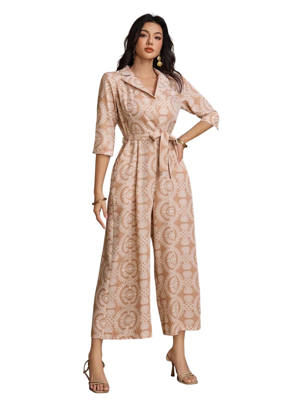 Dress for Women | Long Rayon Dress for Women's | Floral Wide Leg Long Jumpsuit with Pockets | Regular Jumpsuit for Women (134-136)