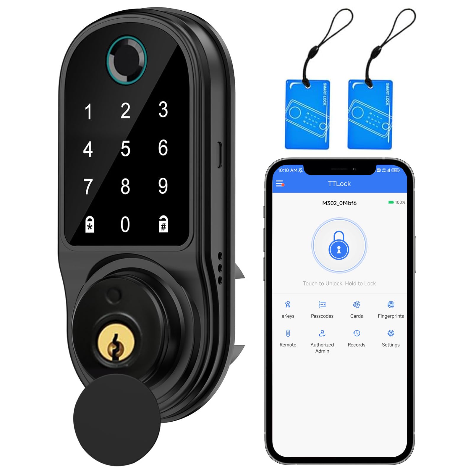 Smart Lock Deadbolt for Front Door, Fingerprint Keyless Entry Door Lock, Biometric Touch Digital Keypad Deadbolt, Electronic Code Door Locks with Bluetooth and APP Control