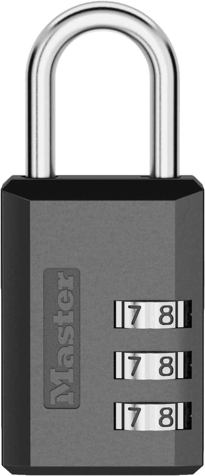 Master Lock Black Combination Padlock, Indoor Gym Locker Lock with Customizable 3-Digit Code for Luggage, Backpacks, Cabinets, 647BLKEC