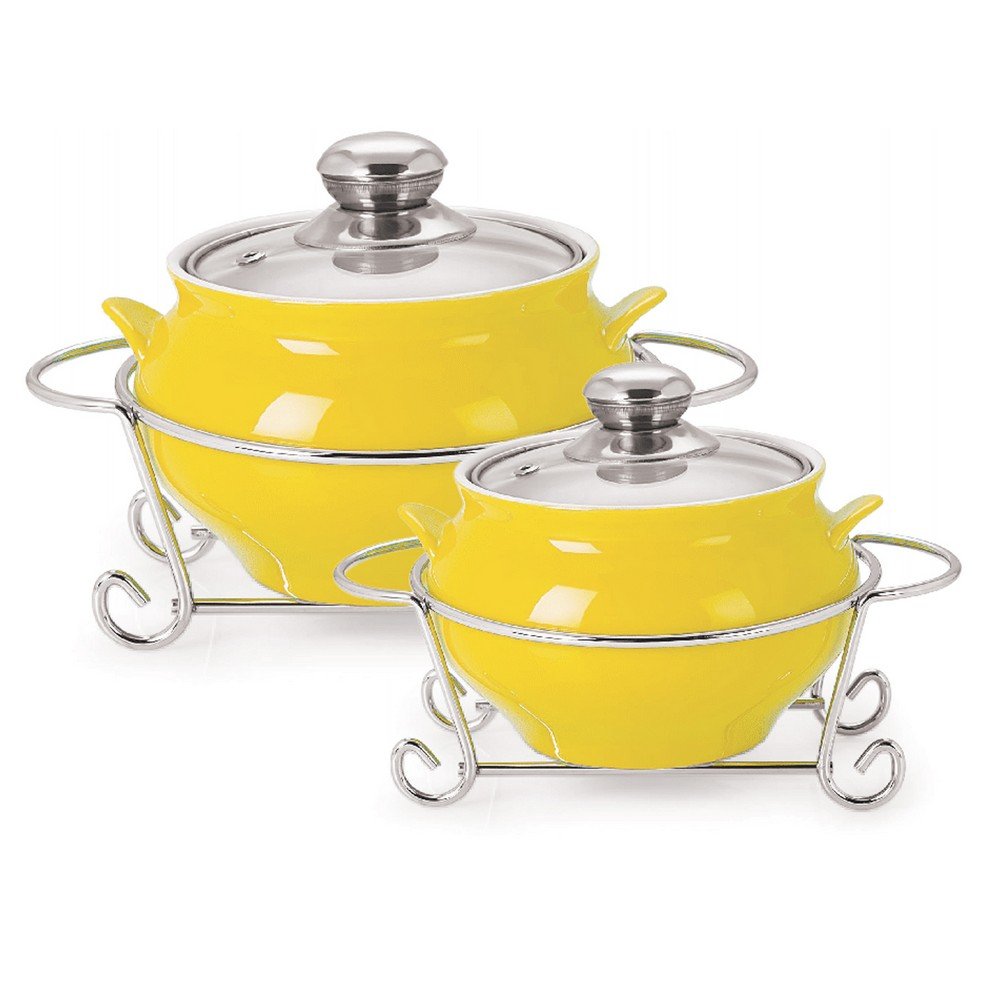 Cello Prego Potenza Handi Casserole with Metal Stand 1000ml + 1500ml, Yellow