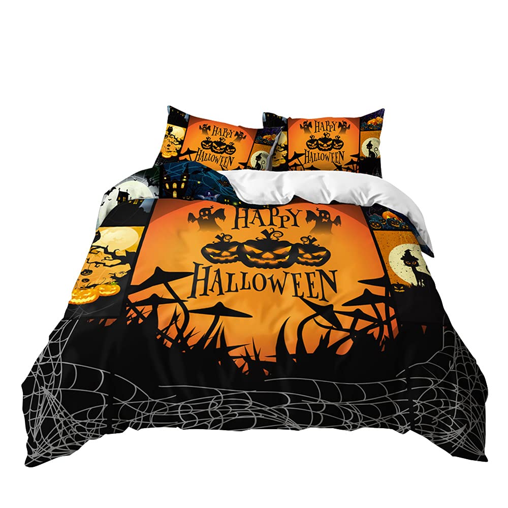 Meiju-Shop Men's Happy Halloween Meiju Duvet Cover Set 3 Piece For Single Double Super King Size Bed, 3D Halloween Printed Bedding Set Microfibre Bed Set With Quilt Case And Pillowcases 50X75cm (,135X200cm)