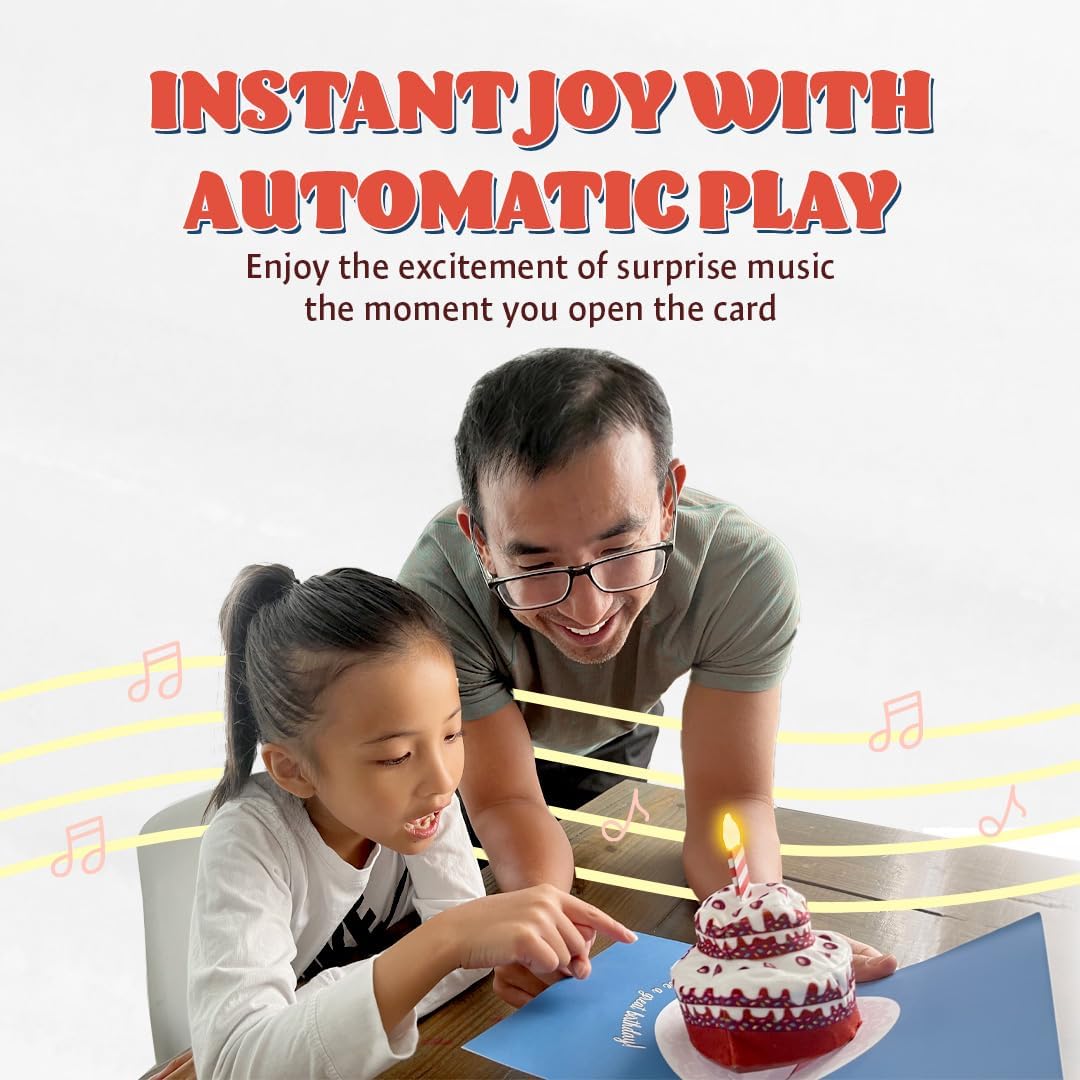 Birthday Cards with Plush Cake, Lights & Music Plays Rock Song “BIRTHDAY” – Happy Birthday Card Mom, Birthday Cards Women, Pop Up Cards, Pop Up Bday Cards - Image 3